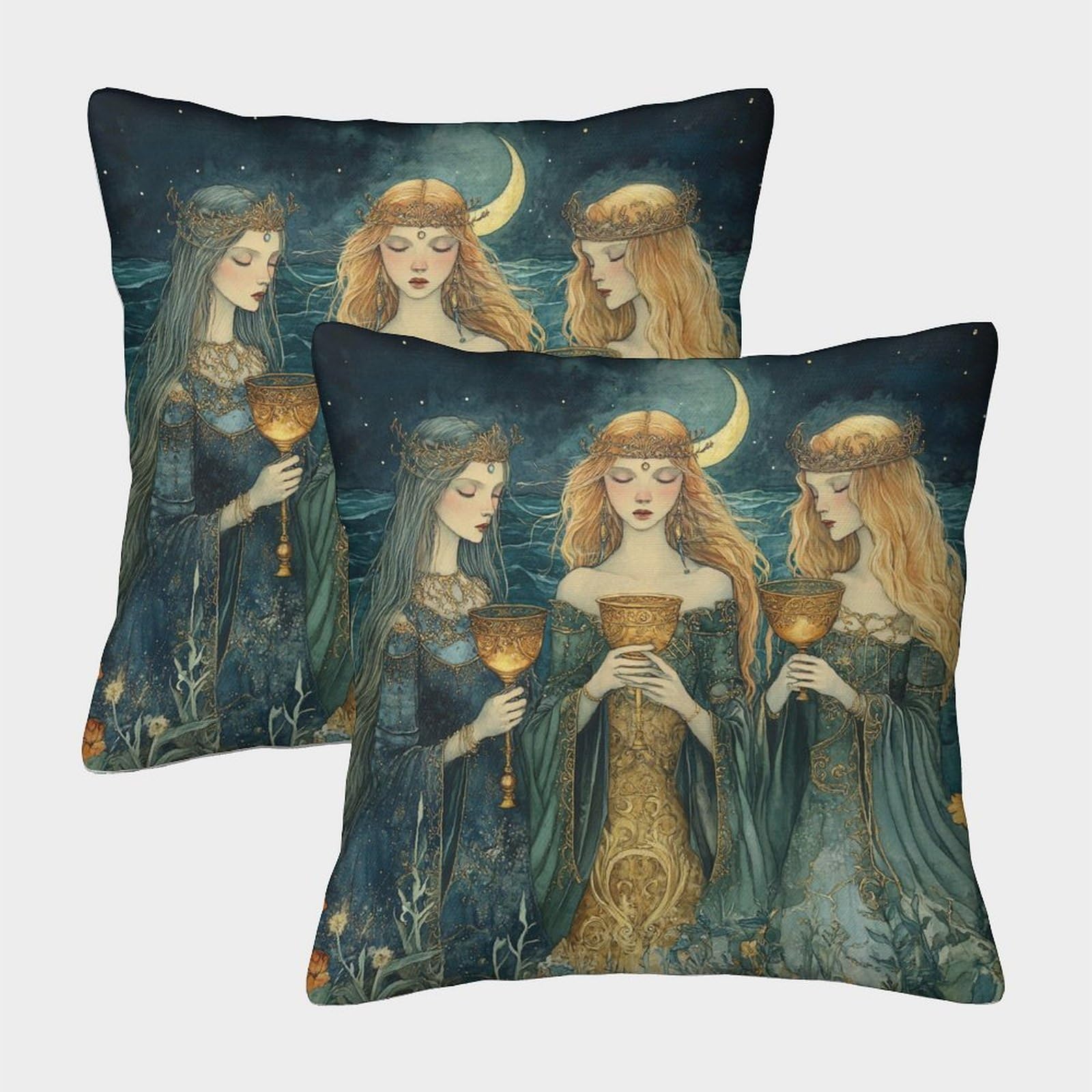 kaiyun 2 Pack 50x50cm Pillow Cases,Beautiful Sea Witch Decorative 3D Printed Golden Holy Grail Cushion Cover,sofa Bed Decorative Cushions