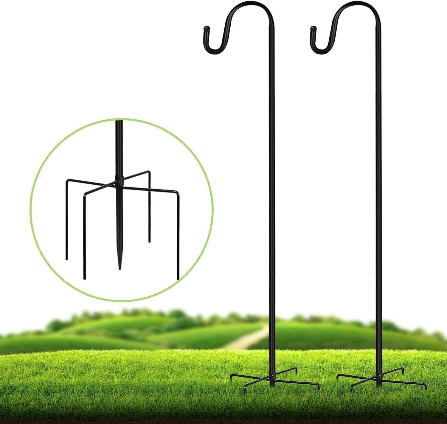 JOYSEUS 2 Pack Shepherd Hook 43 Inch, 1/2 Inch Thick Heavy Duty Rust Resistant Shepards Hooks Outdoor Hangers for Hanging Plants, Solar Lights, Bird Feeders, and Christmas Decorations.