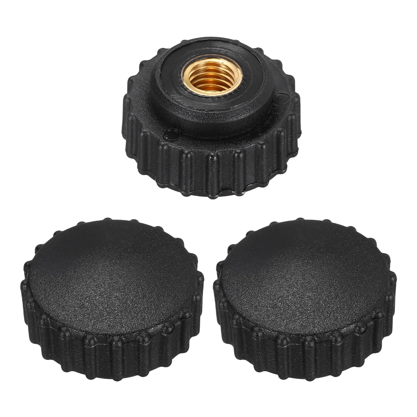 sourcing map 3Pcs Knurled Knobs M10 Female Thread 28mm Head Plastic Non-Through Hole Brass Screw-in Clamping Handles Threaded Matte Handle Hand Tightening Knob Thumb Screws — image 1