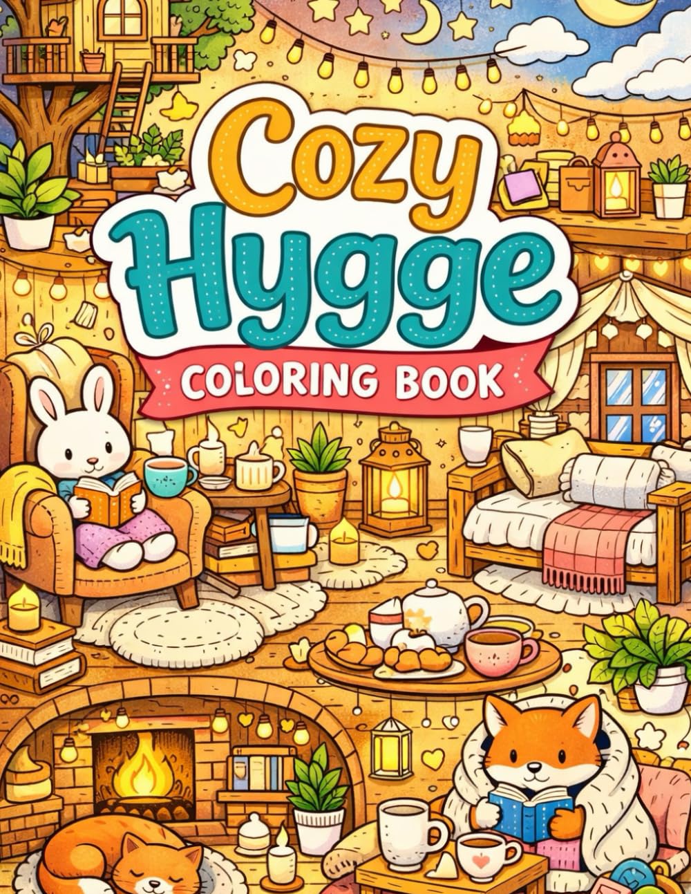 Cozy Hygge Coloring Book - Cute and Cozy Hygge Scenes for Relaxing Coloring Fun: Super Cute Cozy Spaces for Relaxation, Stress Relief, and Mindful Coloring for Kids and Adults