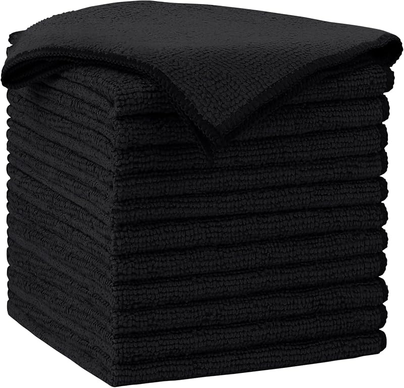 AIDEA Black Microfiber Cleaning Cloth-12PK, Absorbent Cleaning Rags 12"x12" | Microfiber Towels for Cars Lint Free Soft Microfiber Towels, Kitchen Towels Dusting Cloth, Dish Rags, Cleaning Towels