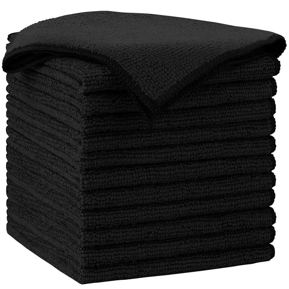 AIDEA Microfiber Cleaning Cloth-12PK, Soft Microfiber Towels for Cars, Absorbent Cleaning Rags, Lint-Free Streak-Free Wash Cloths for House, Kitchen, Window(12in.x12in), Black