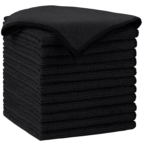 AIDEA Black Microfiber Cleaning Cloth-12PK, Absorbent Cleaning Rags 12"x12" | Microfiber Towels for Cars Lint Free Soft Microfiber Towels, Kitchen Towels Dusting Cloth, Dish Rags, Cleaning Towels