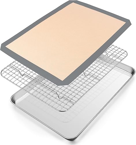 Miniatura 8 de P&P CHEF - Bandeja para horno tostadora pequeña de 9 pulgadas con rejilla y alfombrilla de silicona, bandeja para horno tostadora de acero