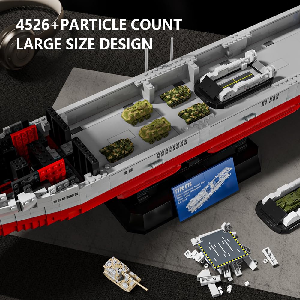 39045 Typ 076 Amphibische Assault Ship Bausteine Set, 4526 Teile der Militärserie 1:300 Skala Schlachtschiff Modell Bausteine Set, Erwachsene Sammelspielzeug Geschenk Schlachtschiff Modell