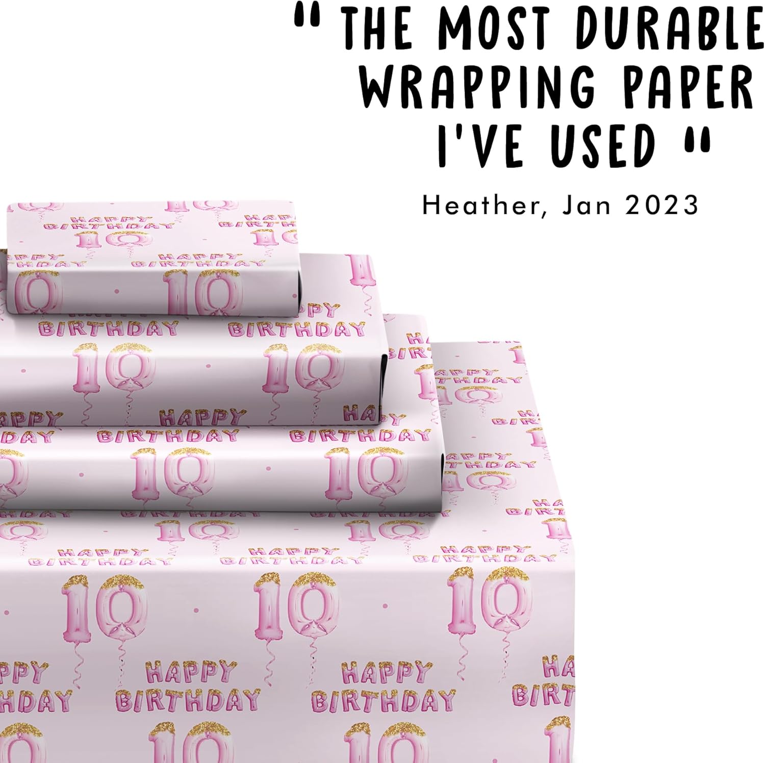 CENTRAL 23 Happy Birthday Wrapping Paper - 10 Year Old - 6 Sheets Pink Wrapping Paper - Girls Birthday Wrapping Paper - 10th Birthday - Comes With Stickers - Recyclable - Image 7