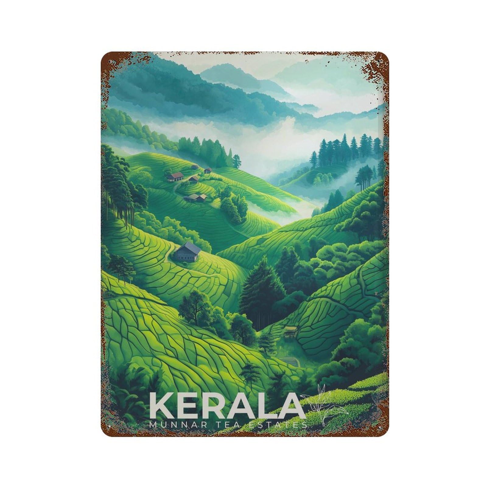 xiaoxiaoshen Kerala India Travel Munnar Tea Estates Wall Decor Art Metal Tin Poster Modern Home Decor Art Home Bar Shop Decorations Vintage Sign 40x30cm