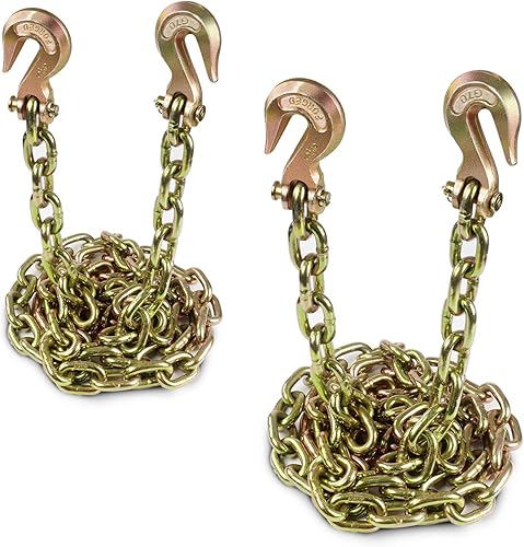 Cadena de carpeta de transporte, cadena de remolque con G70, 3/8 pulgadas x 10 pies, con ganchos de agarre de horquilla, límite de carga de trabajo
