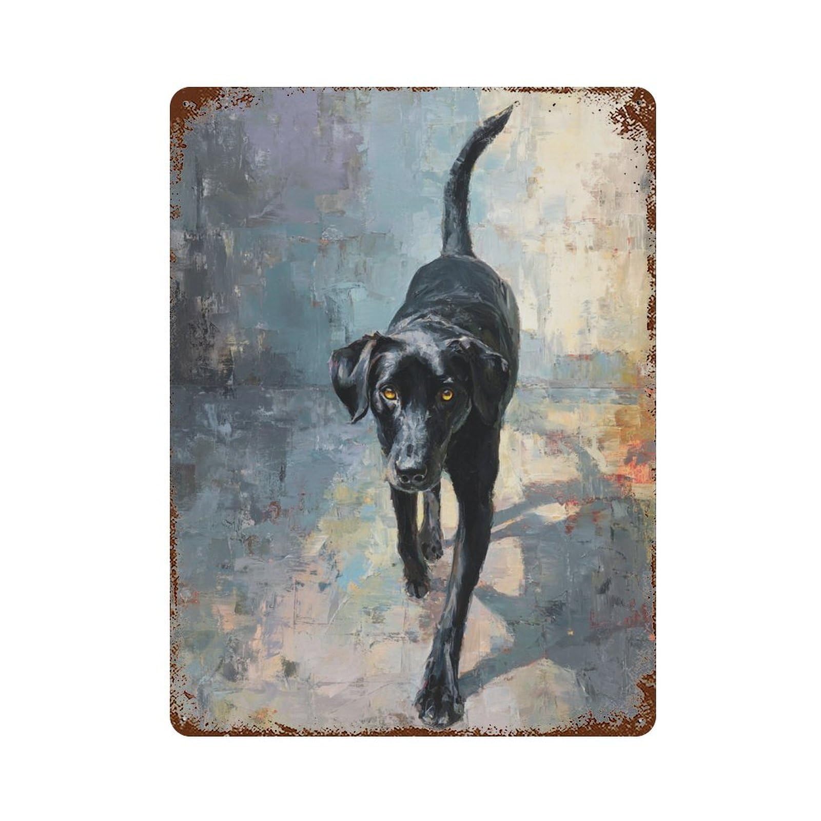 Black Labrador Retriever Painting-1 15.7"x11.8" Distressed Metal Wall Sign, Shabby Chic Decor for Shed, Workshop And Garage Wall Decor