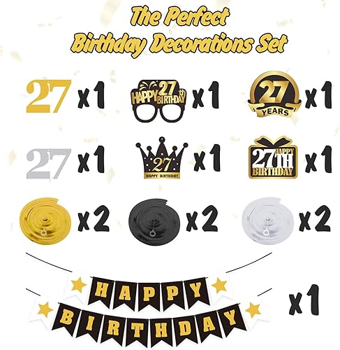 Miniatura 436 de LINGTEER Happy 65th Birthday Decorations Set - 12Pcs Black & Gold Swirls Streamer,Happy Birthday Bunting Banner,Cheers to 65 Years Old Bday Party