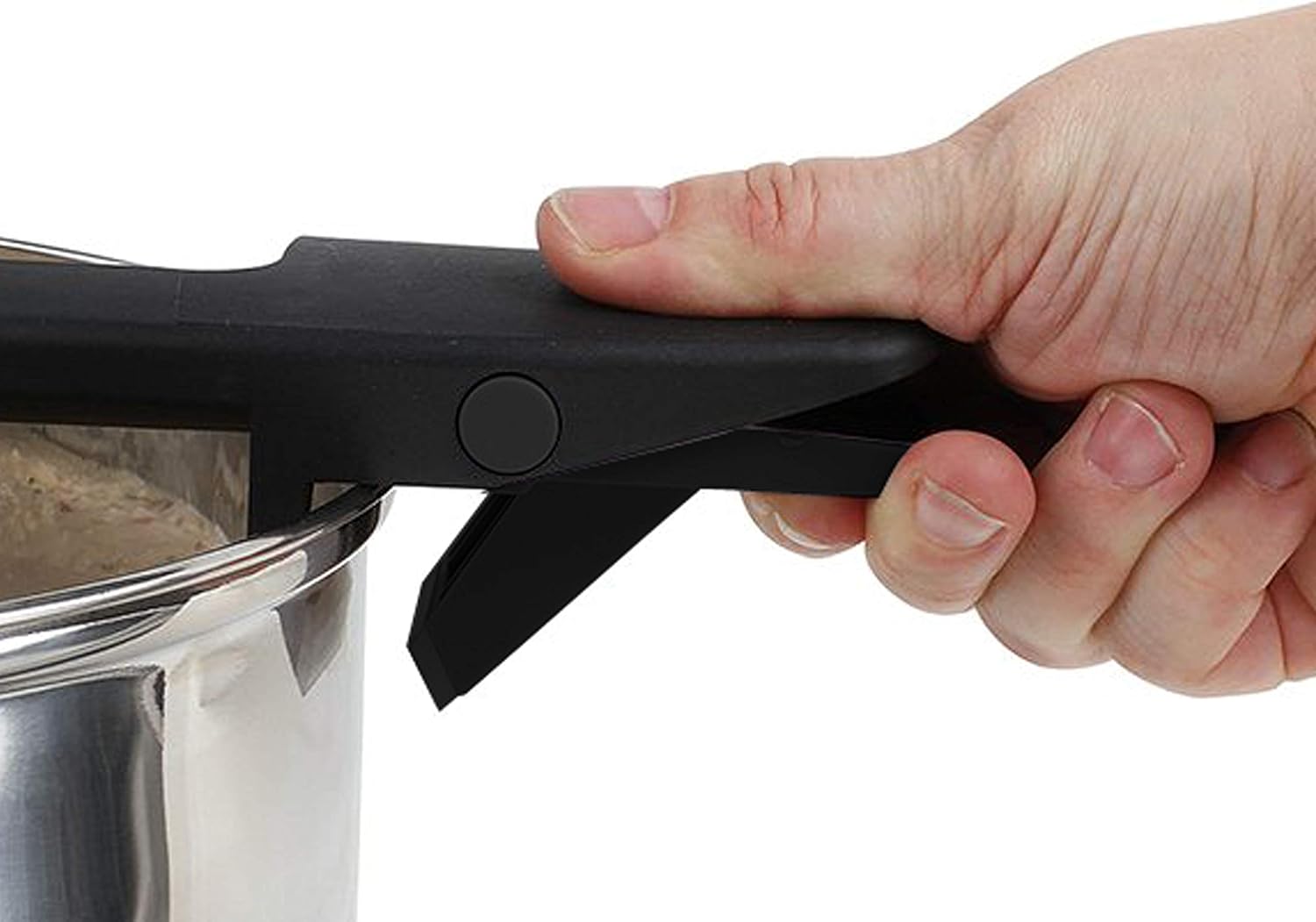 Close-up of a hand adjusting the clip on the BEPER BP.961 Automatic Pot Stirrer