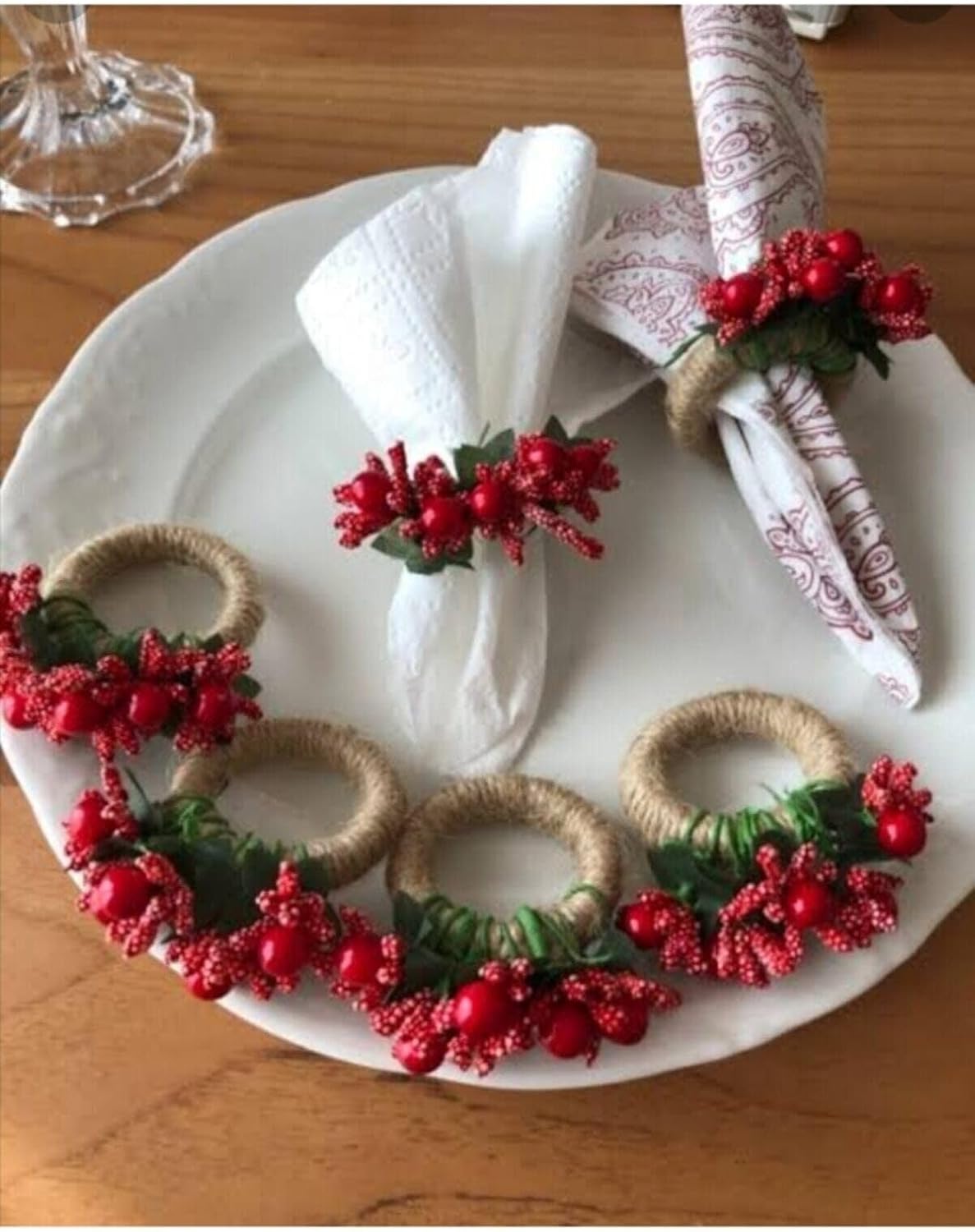 Christmas Napkin Rings Set of 6 - Elegant Holiday Table Setting Accessories for Festive Dining Decor