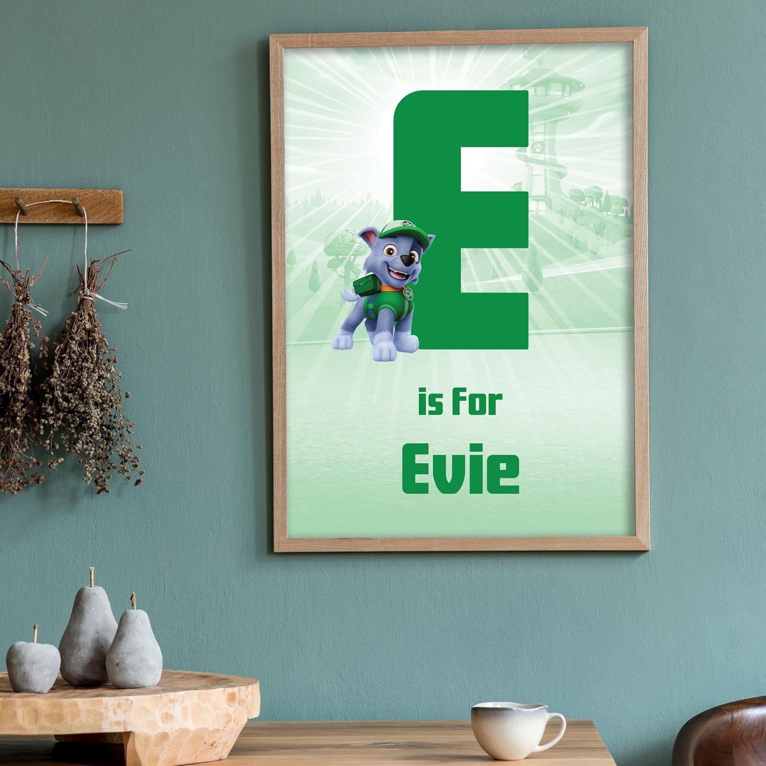 Themed Paw Patrol Print - Rocky Letter and Name Personalised Poster Wall Art (21cm x 29.7cm - A4)