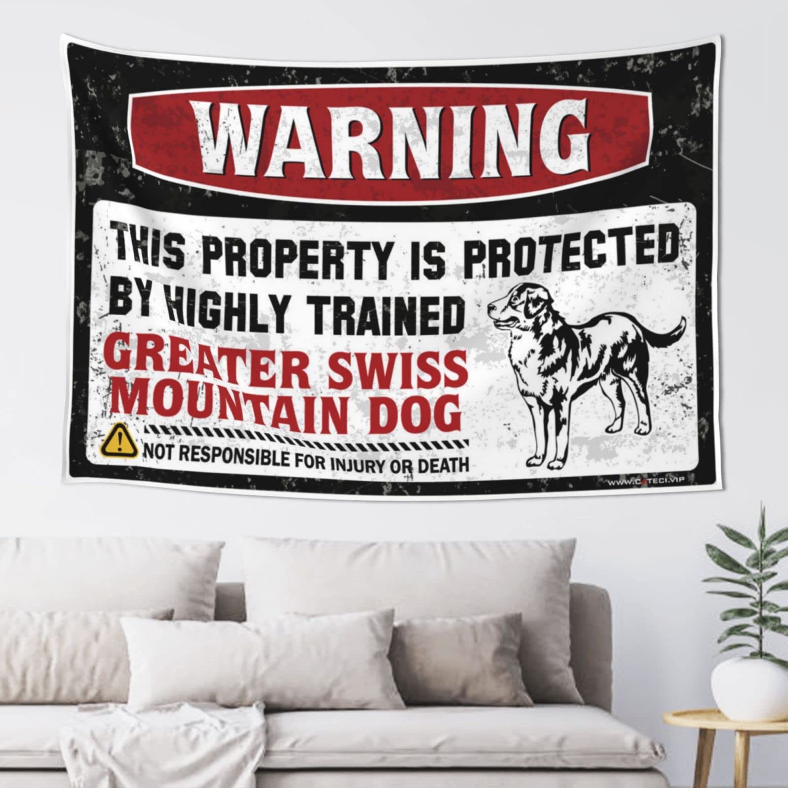 Pravoxi One Color Man Cabe Decor Warning This Property Is Protected By A Highly Trained Greater Swiss Mountain Dog Tapestry Tapestry Aesthetic Cave Man Bar(100X150cm)