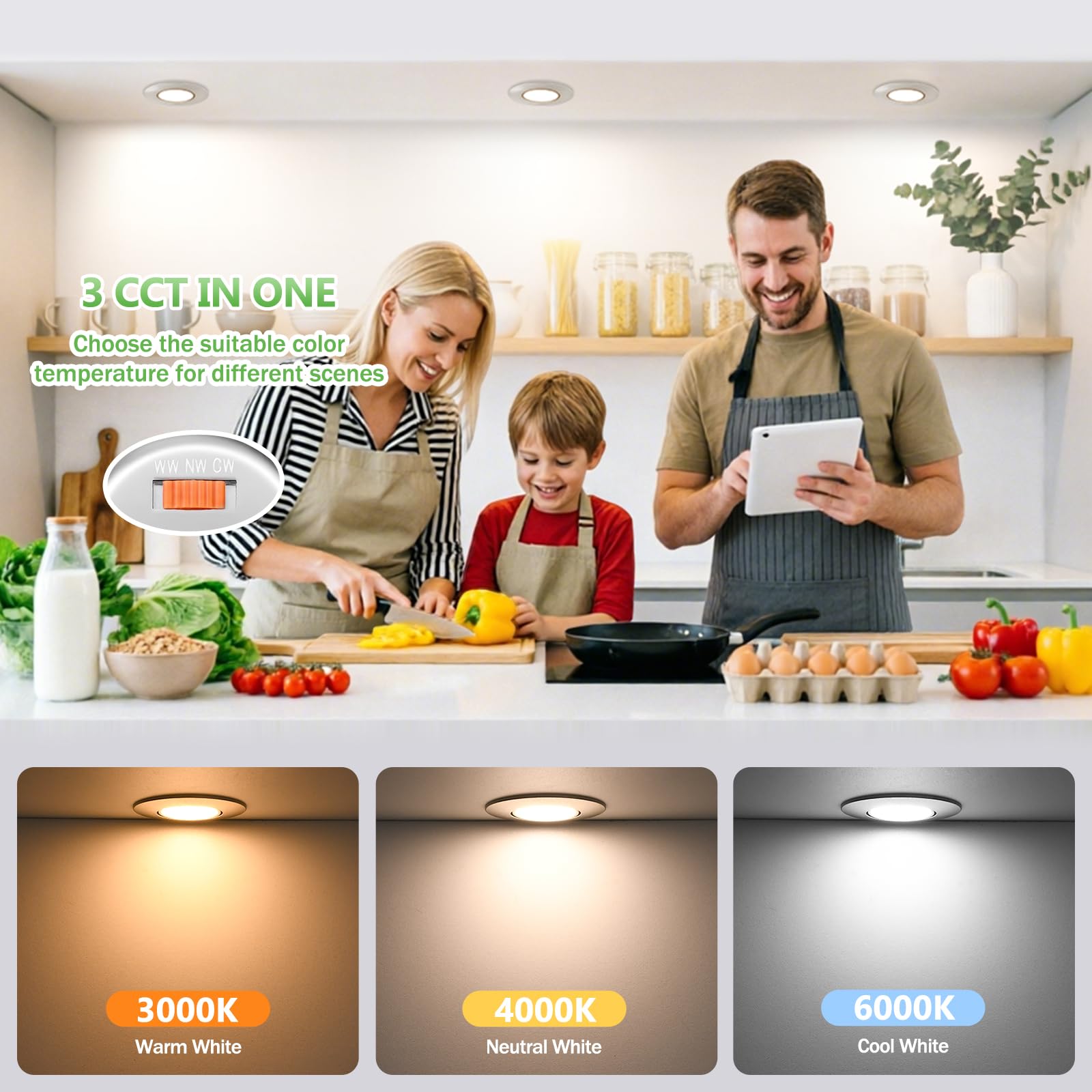 YindaLux Foco LED empotrable 230V Regulable IP44 5W Ultrafino, Corte 68-80 mm, 3000K/4000K/6000K, Orientable 45°, Focos de techo para Baño Cocina Níquel, Pack de 12