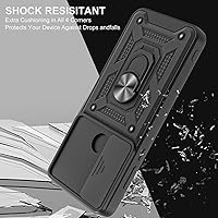 Vista 5 de Funda para Moto G Play 2023, con protector de pantalla de vidrio templado [2 piezas] y cubierta de cámara deslizante, soporte de anillo de rotación