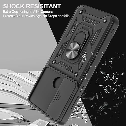 Miniatura 5 de Funda para Moto G Play 2023, con protector de pantalla de vidrio templado 2 piezas y cubierta de cámara deslizante, soporte de anillo de rotación de