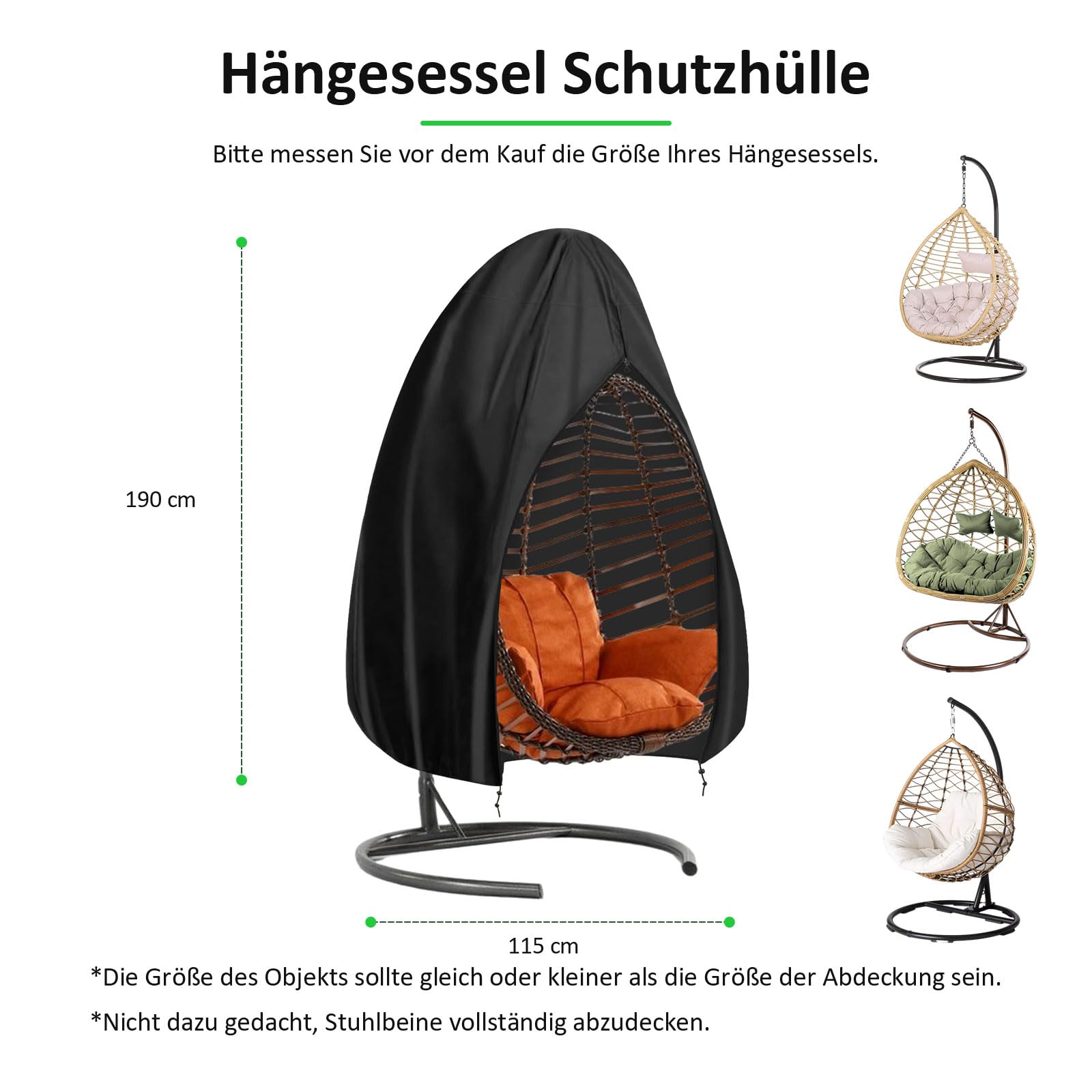Hängesessel Abdeckung, Hängesessel mit Gestell Schutzhülle Outdoor, 600D Oxford Abdeckplane Wasserdicht, Anti-UV, Reißfestes für Hängekorb, Hängestuhl, Hanging Chair (115x190cm)