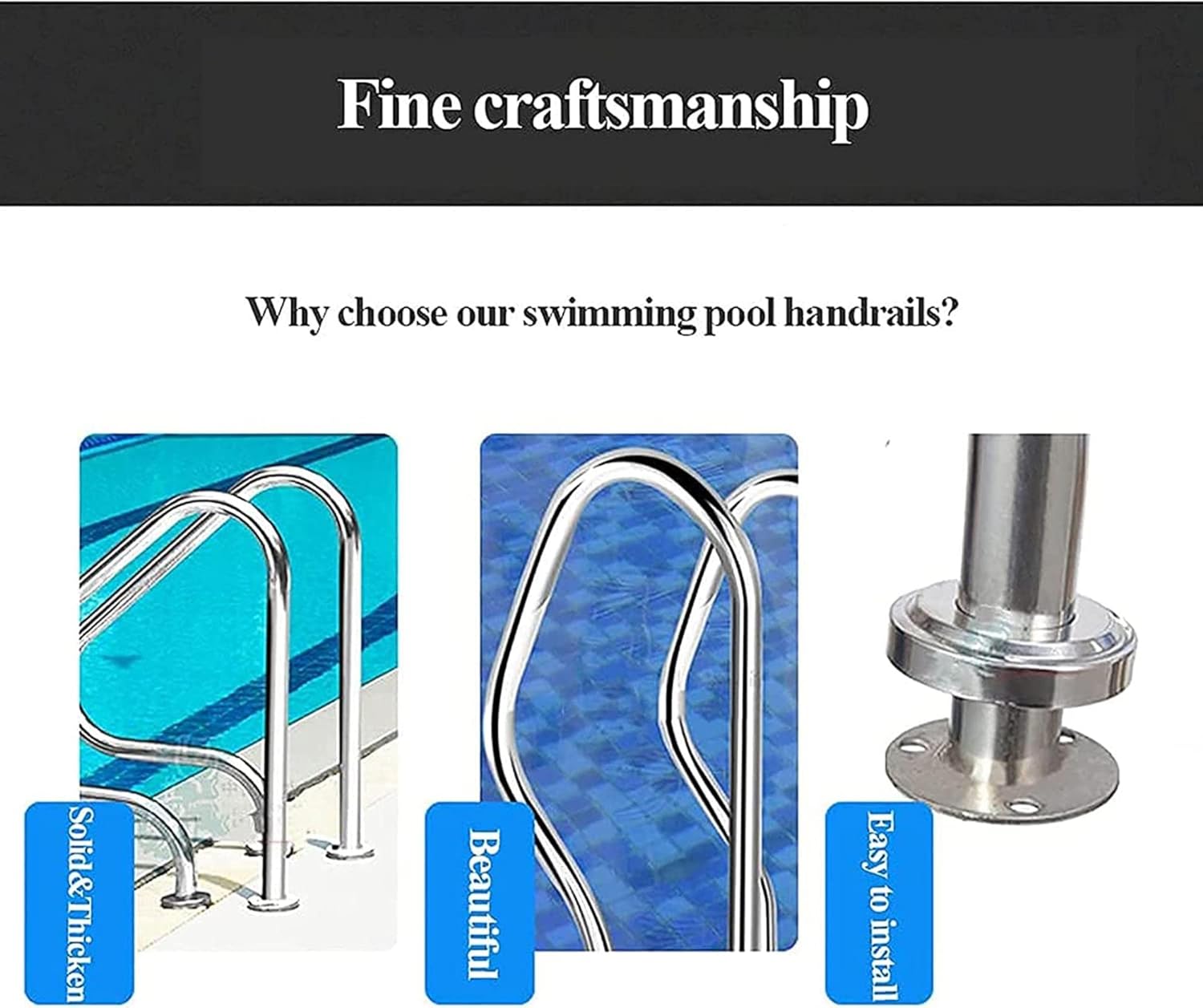 Pool Rail Pool Railing 2PCS Swimming Pool Handrails,304 Stainless Steel Safety Handrails,Easy-to-Install Ramp Bumper for Inground Pool Entry - Bend Braced