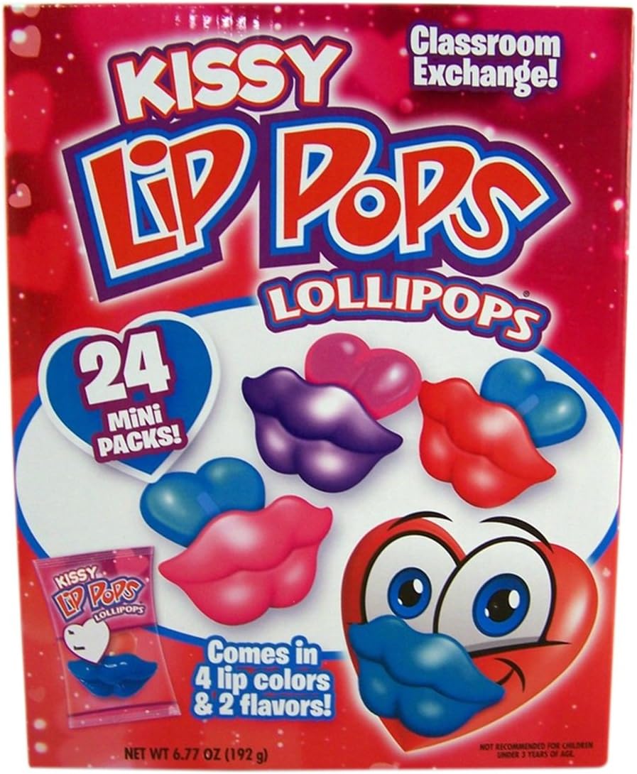 Mini Kissy Lip Pops Classroom Exchange Valentines Day Lollipops, 24 Count
