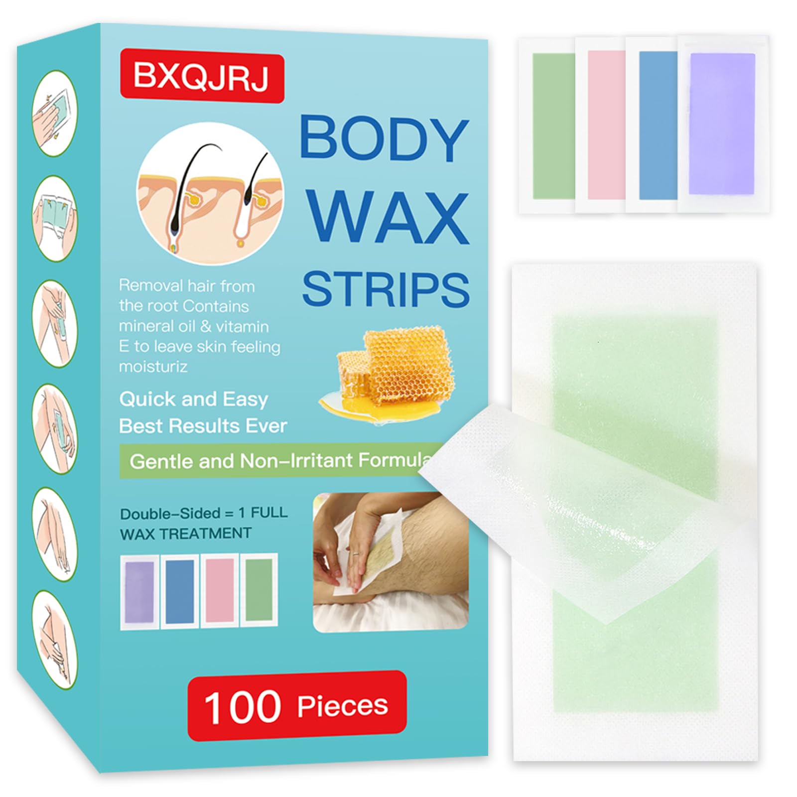 100PCS Wax Strips for Hair Removal, At Home Waxing Kit for Women & Men, 100 Body Waxing Strips & 24 Calming Oil Wipes for All Skin Types