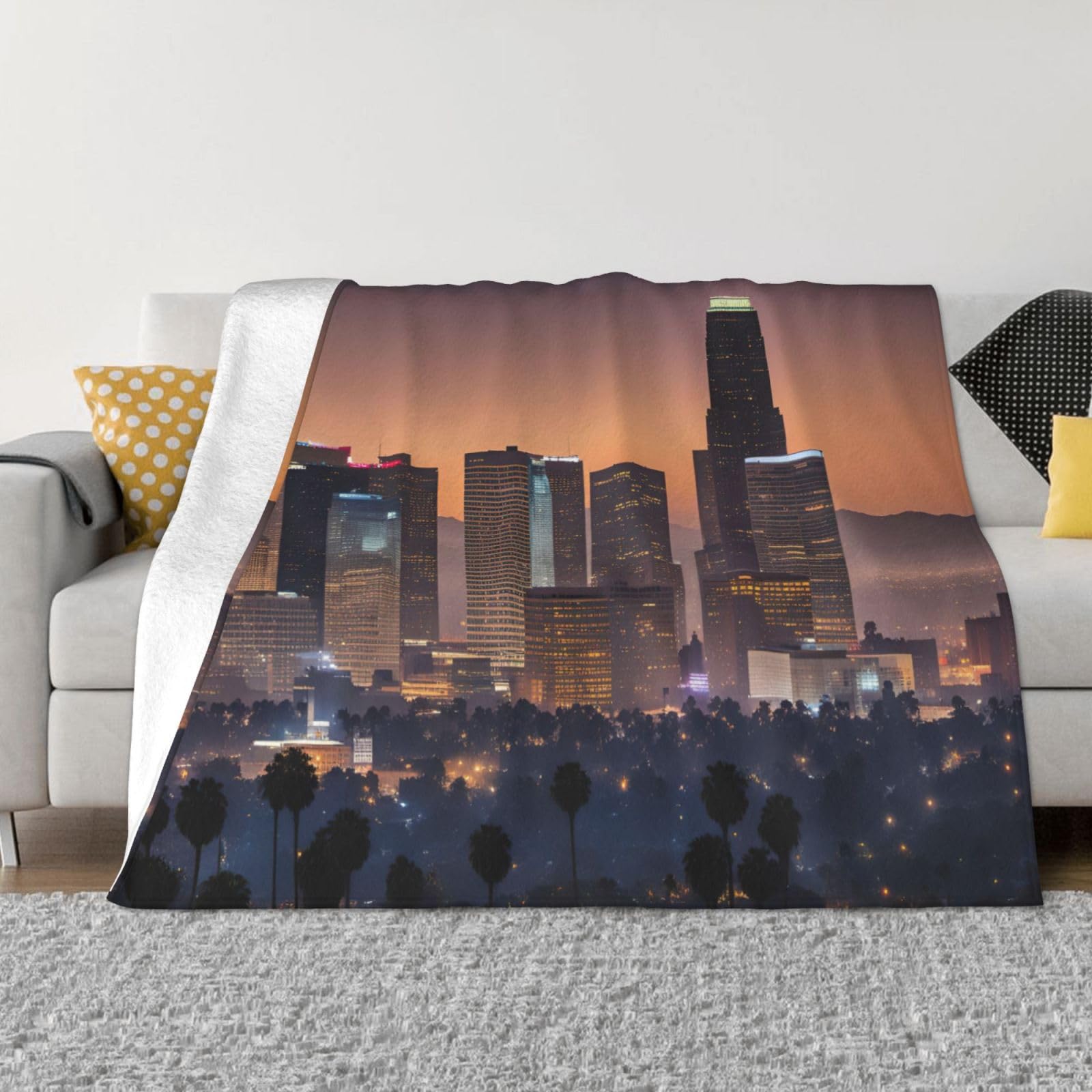 Couverture polaire chaude impression horizon Los Angeles lit et voyage
