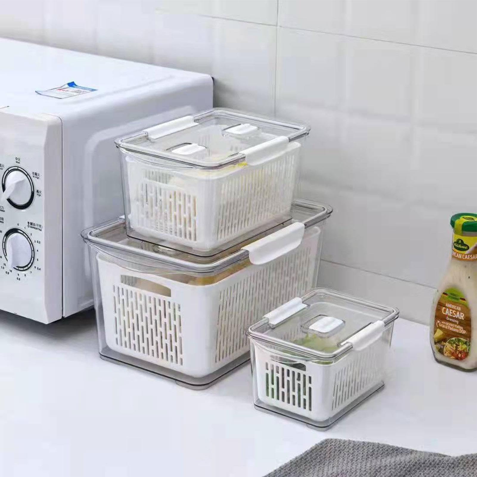 Behälter für Kühlschrank-Organizer, Obstsiebbehälter, stapelbares Obstsieb | mit 3-teiliger Kühlschrank-Box | Lebensmittelbehälter Set mit Manig