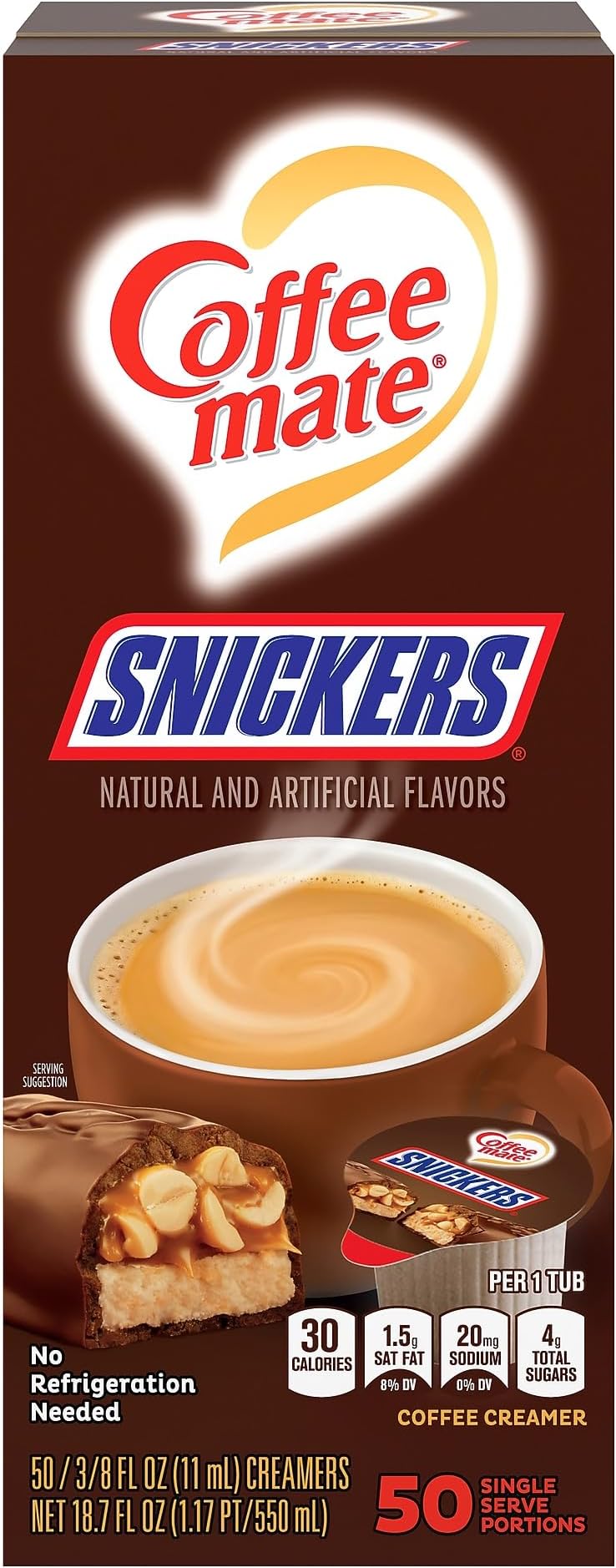 Coffee mate Singles Snickers Liquid Creamer, 0.37 oz., 50/Box
