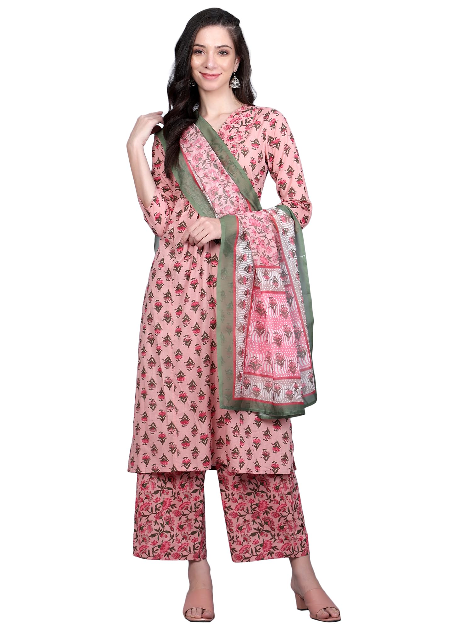 Idalia Coral Printed Kurta Set With Dupatta