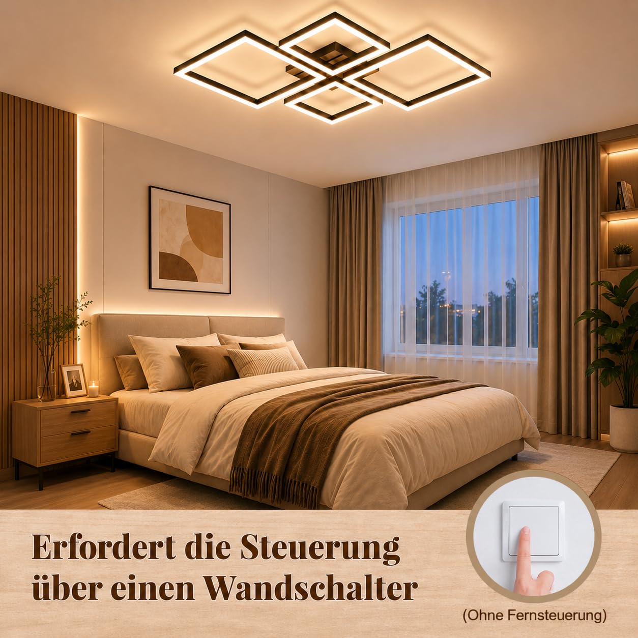 ZMH LED Deckenleuchte Wohnzimmer Deckenlampe 66CM Schwarz Wohnzimmerlampe | Modern Design Schlafzimmer 3000K Warmweiß Schlafzimmerlampe in Holzoptik Deckenbeleuchtung für Küche Esszimmer Arbeitszimmer