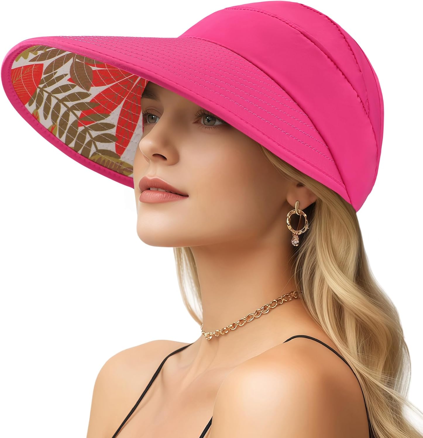 Sun Hats for Women, Wide Brim Beach Hats UV Protection, Packable Visor Ponytail Sunhat for Summer