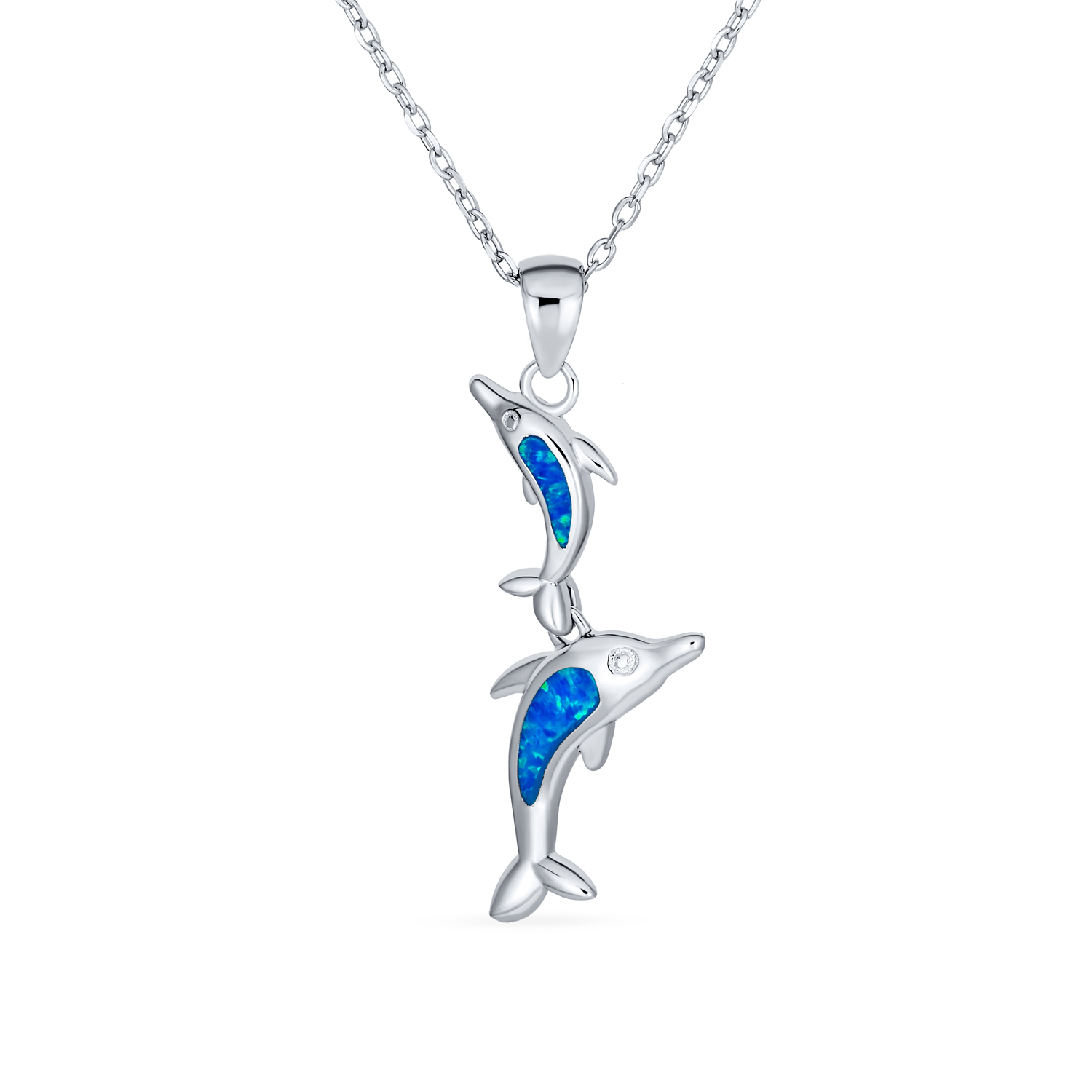 Bling Jewelry Collana Con Ciondolo Di Conchiglia Di Mare Con Intarsio Di Gemme Blu Create In Opale Per Le Donne Adolescenti .925 Sterling Silver