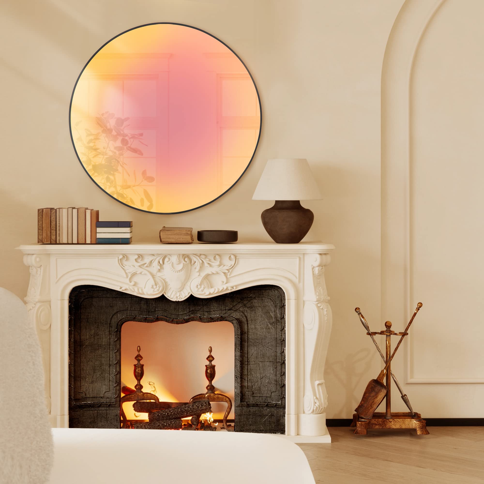 GlasFlength 24 Inch Round Mirror Circle Mirror Wall Decor Mirror for Wall Hanging Decorative Mirrors with Colour Reflection for Entryway, Bathroom, Bedroom, Living Room Aluminum Alloy Frame Black