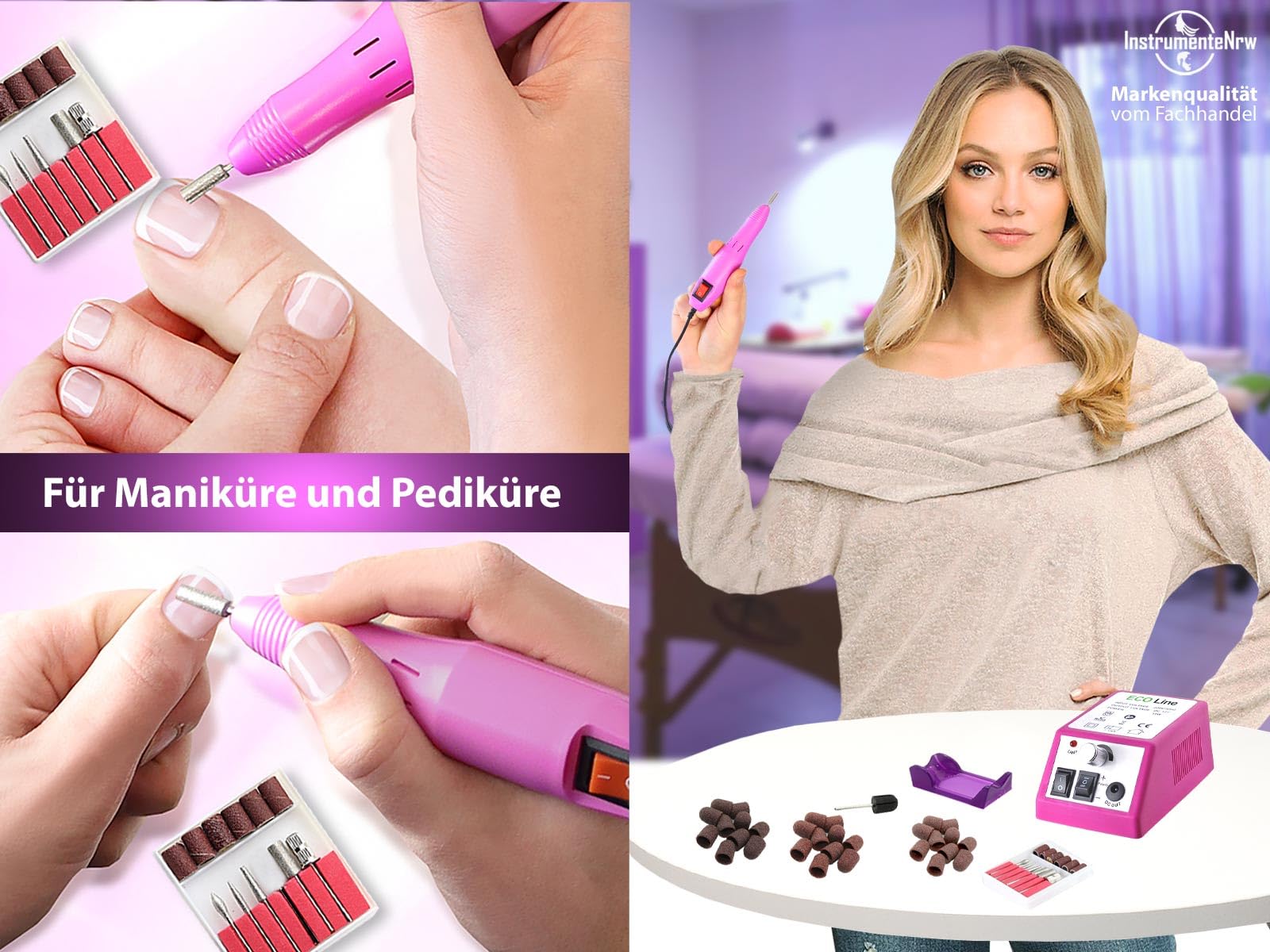 Fußpflegegerät mit Hornhautentferner Schleifkappen zur Hornhautentfernung | Nagelfräser inkl. 30 Kappenträger zur Fußpflege als Pediküre Set mit Maniküre Nagel Diamantschleifer Bits 20.000 U/min