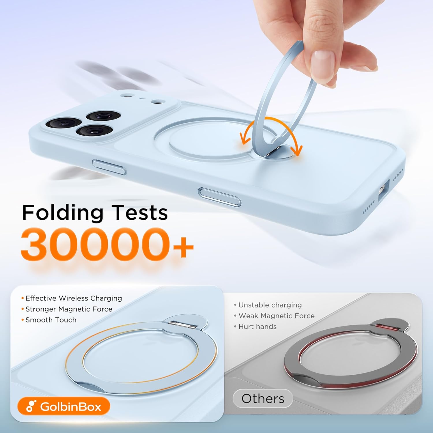 GolbinBox 360° Spin Magnetic Stand for iPhone 17 Pro Case, [Compatible with MagSafe] [Full Camera Protection] [16FT Military Drop Protection], Silm Translucent Matte Phone Case, Baby Blue - Image 6