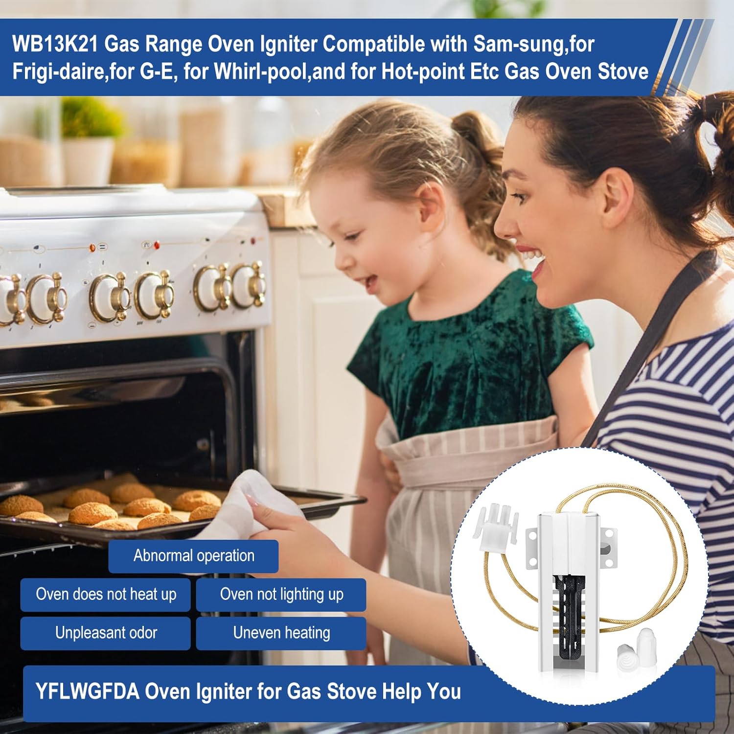 WB13K21 Gas Range Oven Igniter,Oven Igniter for G-E Frigi-daire Hot-point Ken-more Sam-sung Gas Oven Igniter 5303935066,WB13K0021,WB13K10026, WB13T10045,Replace DG94-00520A Norton 501a,AP2020569 Etc.