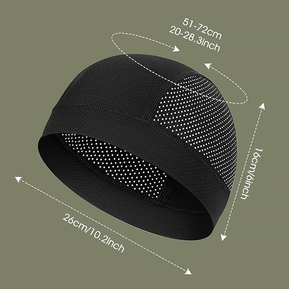 Skull Cap for Men Cooling Helmet Liner, Lightweight Breathable Mesh Skull Caps for Women, Quick Dry Sweat Liner for Motorcycle Cycling Hard Hat Accessories, Fits All Hard Hats & Helmets, Black