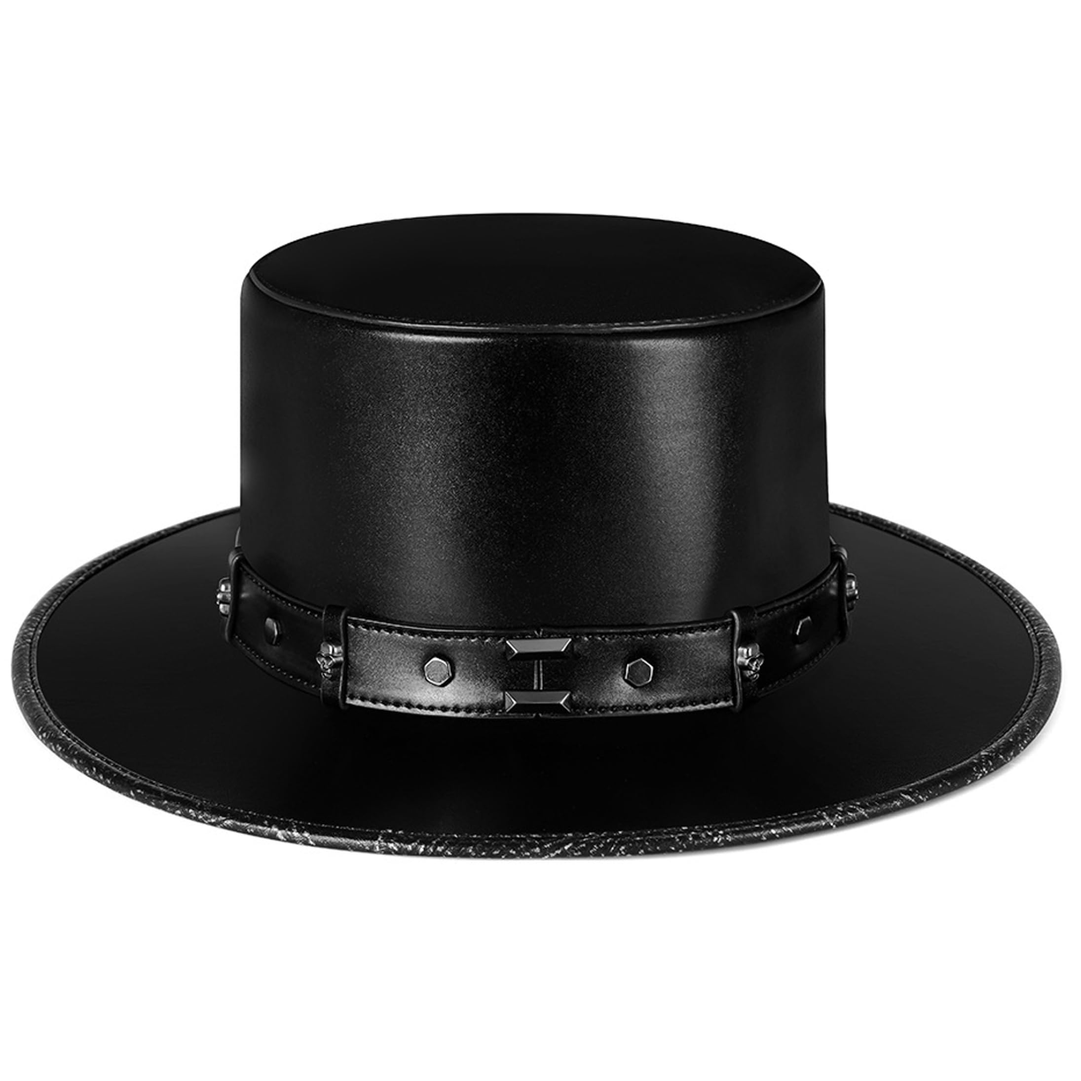 Cappello Steampunk, cappello a cilindro di Halloween in pelle PU per uomo, nero