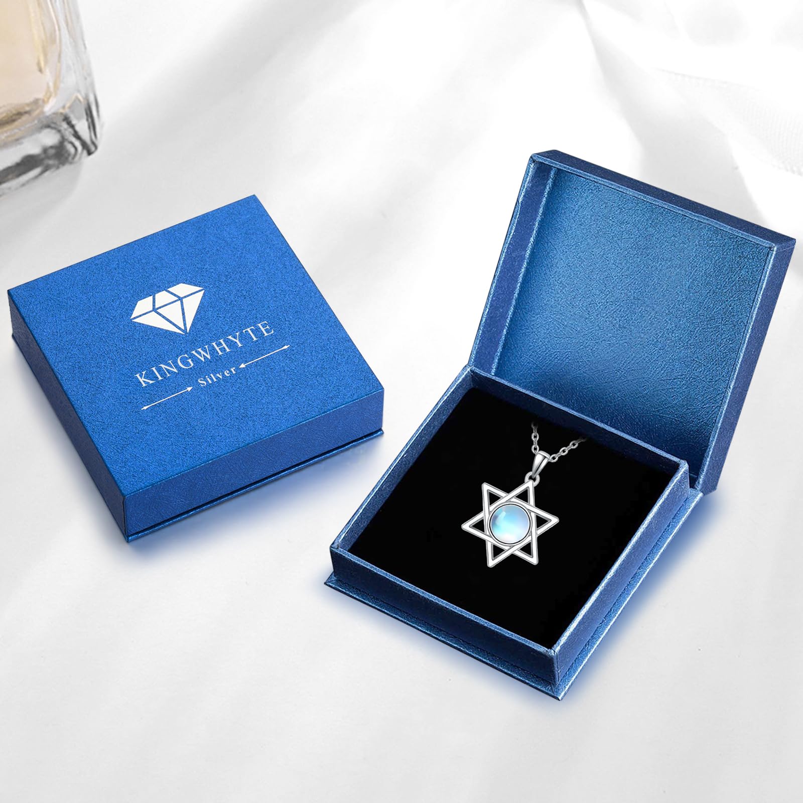 KINGWHYTE Collana in argento Sterling 925 con ciondolo a forma di pianeta Saturno con pietra di luna, gioiello celeste, regalo di compleanno per donne