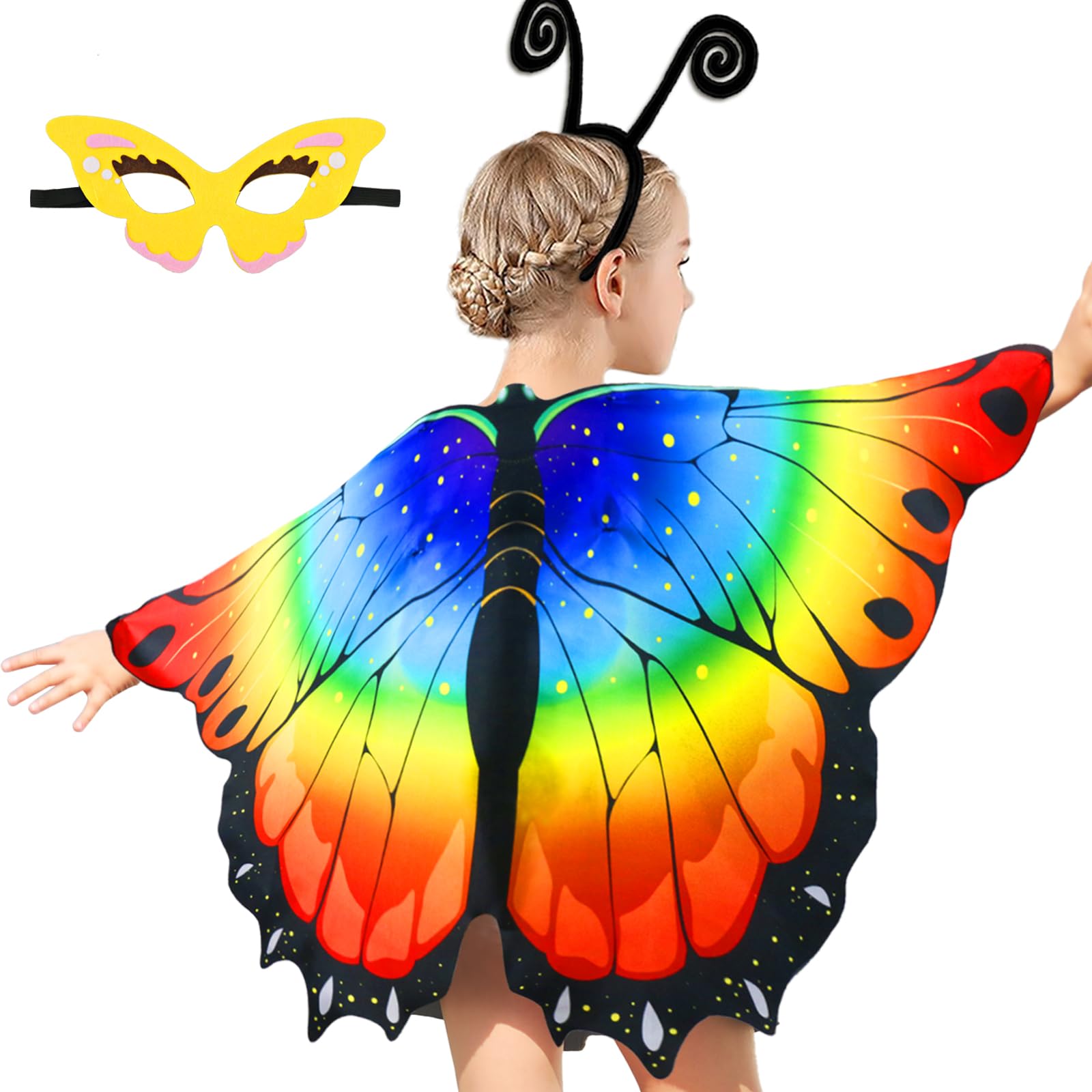 iROLEWIN Rainbow Fairy Butterfly-Wings-Costume for Toddler Kids Girls Dress-up Cape Mask Headband Boys Christmas Gifts Toys