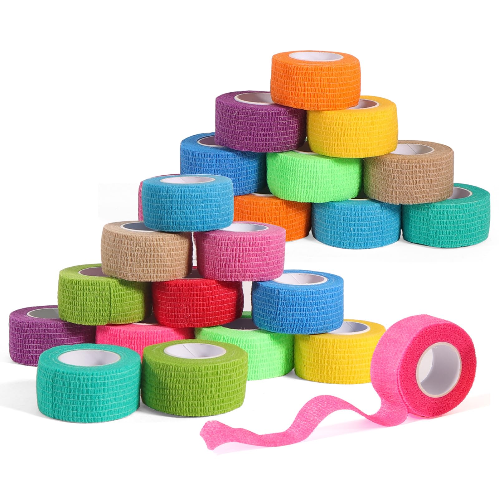 Photo 1 of 24 Pack Self Adhesive Bandage Wrap, 2” x 5 Yards Cohesive Medical Tape Elastic Grip Tape Black Sports Tape Athletic for Ankle, Wrist Sprains, Pet First Aid (Multi-Color, 1 Inch)