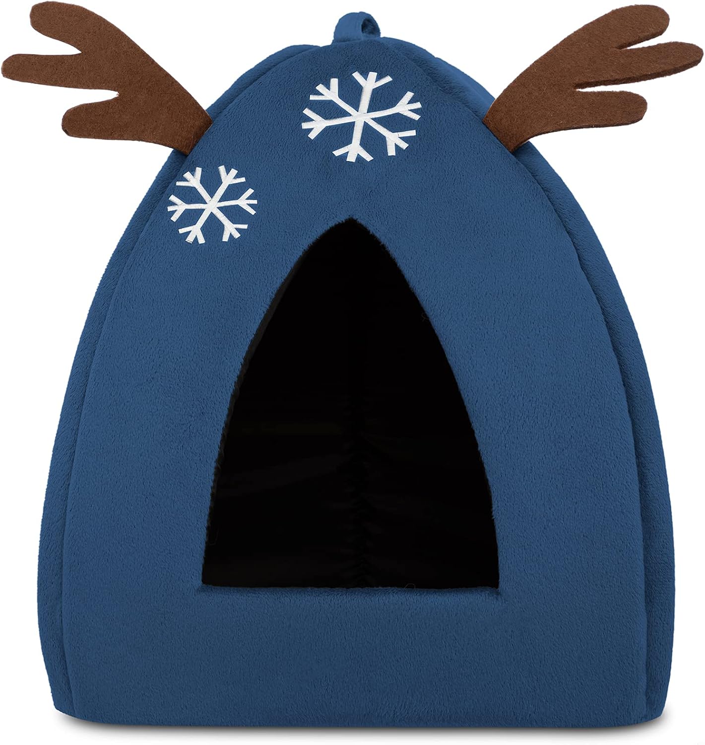 Hollypet Self-warming 2 in 1 Foldable Comfortable Triangle Cat Bed Tent House, Dark Blue Deer