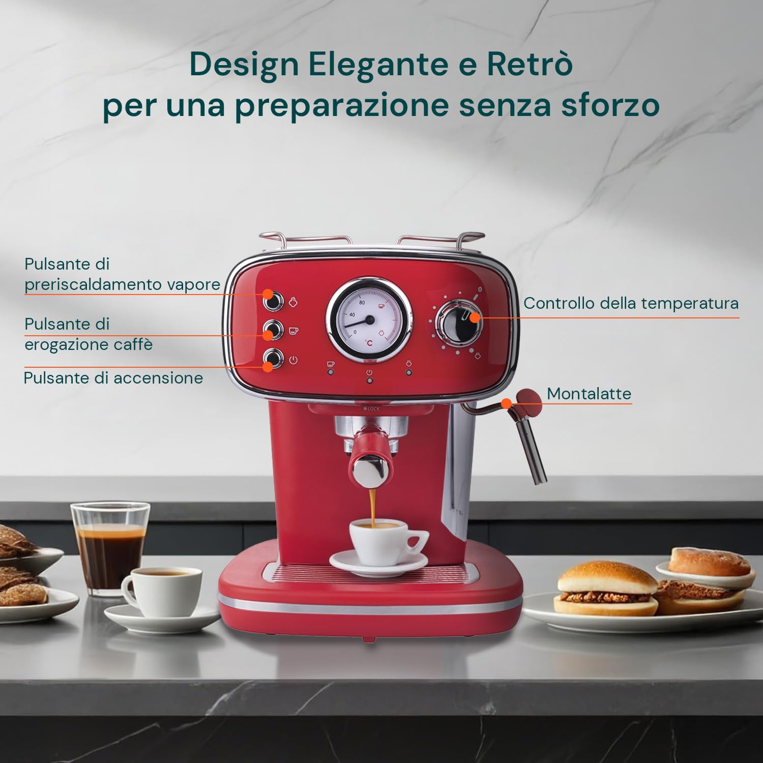 Avilia - Macchina Caffè Automatica 1100 W per Espresso e Cappuccino con Lancia Vapore, Compatibile con Cialde e Caffè Macinato, Serbatoio Rimovibile 1,2 L, Pressione 15 Bar
