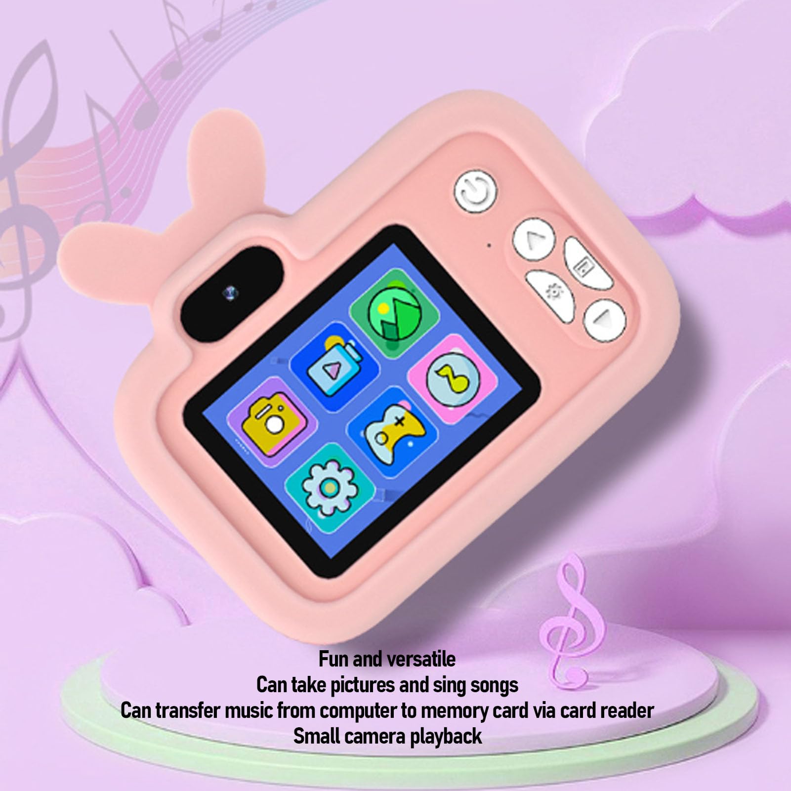 1080P Digital Camera, Cartoon Video Camcorder Auto Focus with 2 Inch Screen, Compact Small Selfie Camera with Music Player Games for Photography (Pink)