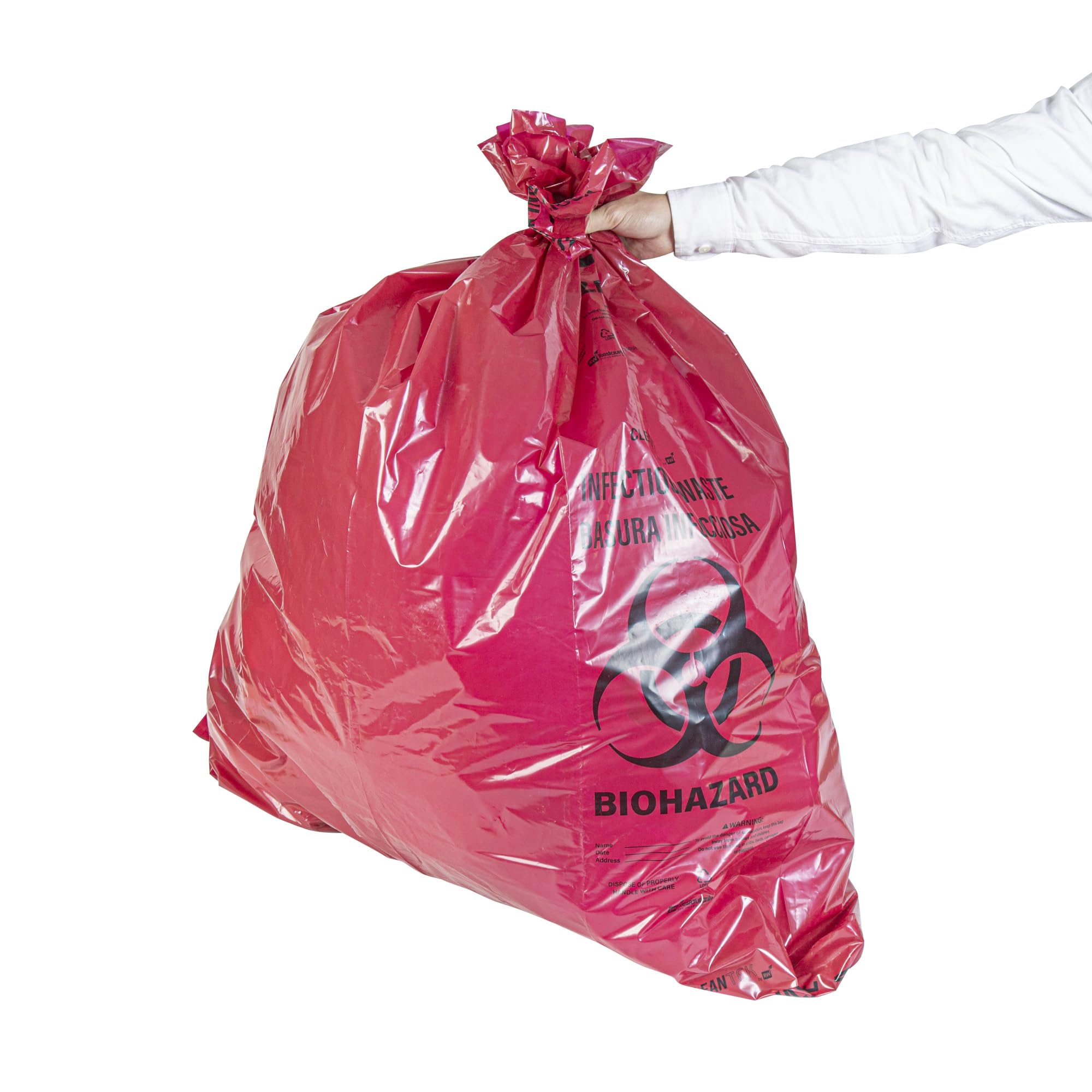 Restaurantware Red Biohazard - Bolsas de basura resistentes a fugas y resistentes a pinchazos, para residuos infecciosos, para uso en entornos médicos y farmacéuticos, 50 unidades, 40-45 galones, 40