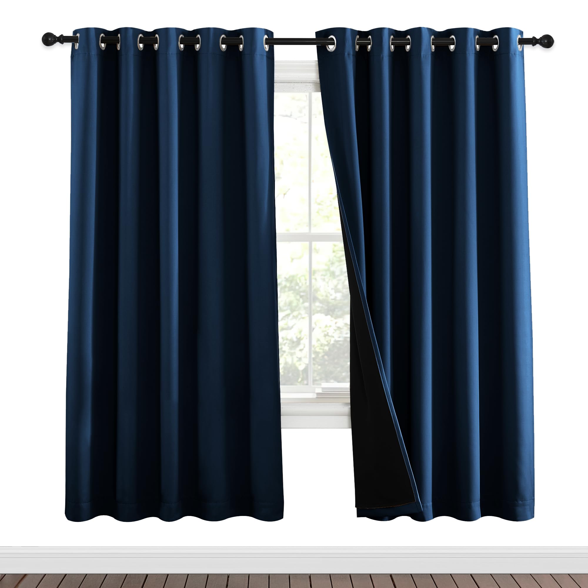 NICETOWN Moroccan Blue Full Shade Curtain Panels, Pair of Energy Smart &amp; Noise Blocking Out Blackout Drapes for Dining Room Window, Thermal Insulated Guest Room Lined Window Dressing(62 x 72 inch)