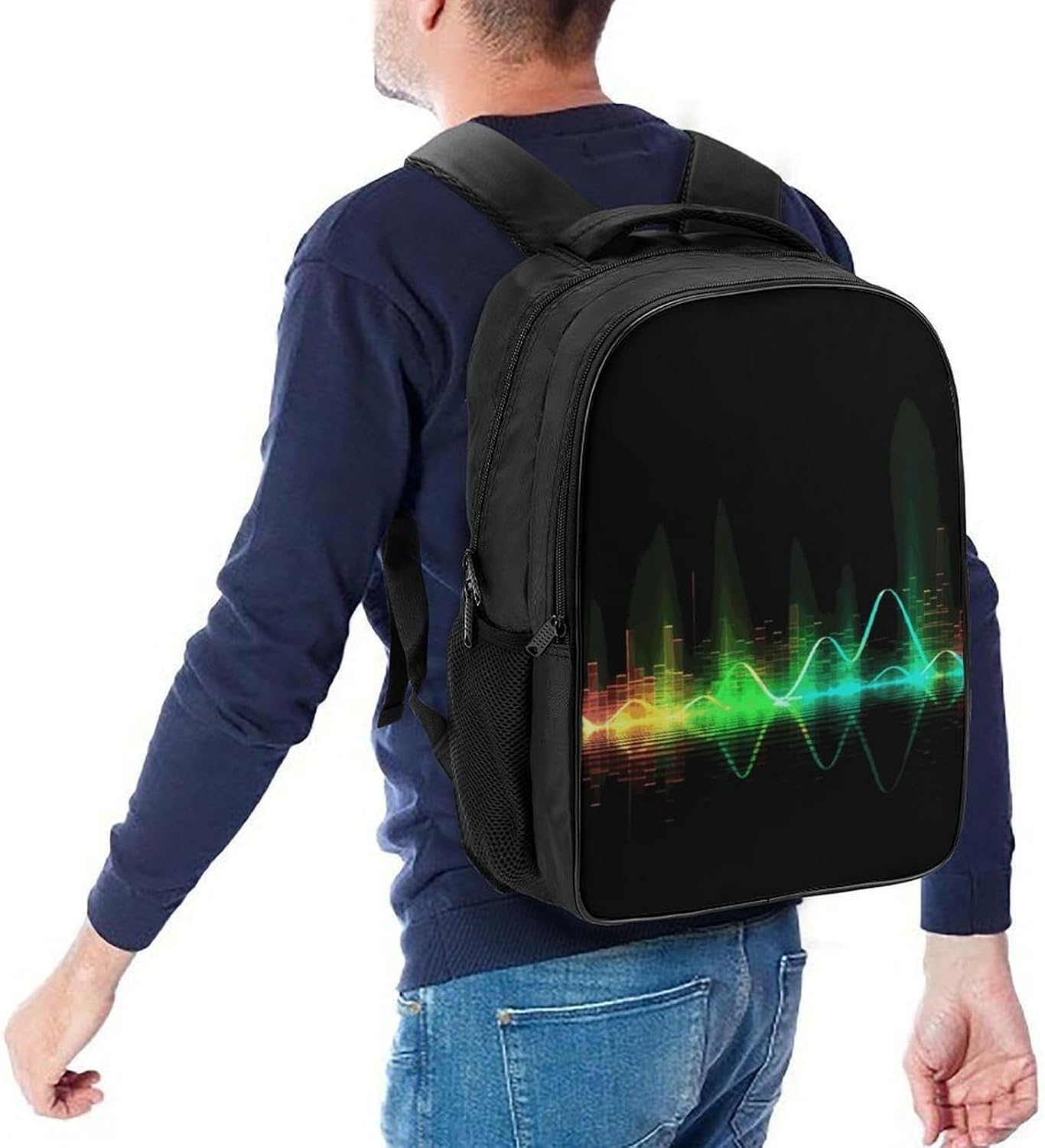 16 Inch Cool Music Sound Wave Laptop Backpack Water Resistant Travel Rucksack Outdoor Lightweight Casual Commuter Daypack for Business Hiking Camping Cycling Climbing Weekend Trips image 3