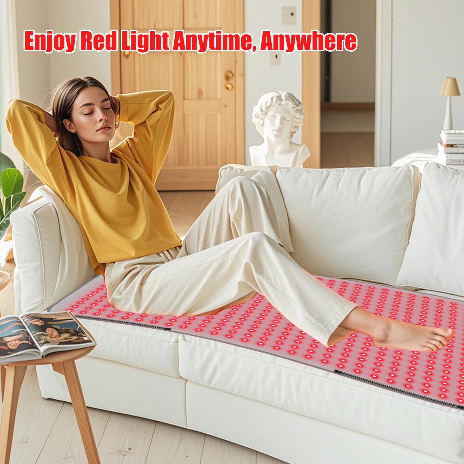 Tapete de luz roja para cuerpo de 57.1 x 29.5 pulgadas con 720 LED (1440 chips), almohadilla de luz infrarroja cercana de 660 nm y 850 nm, 3 modos, 5 niveles de brillo para espalda, cintura