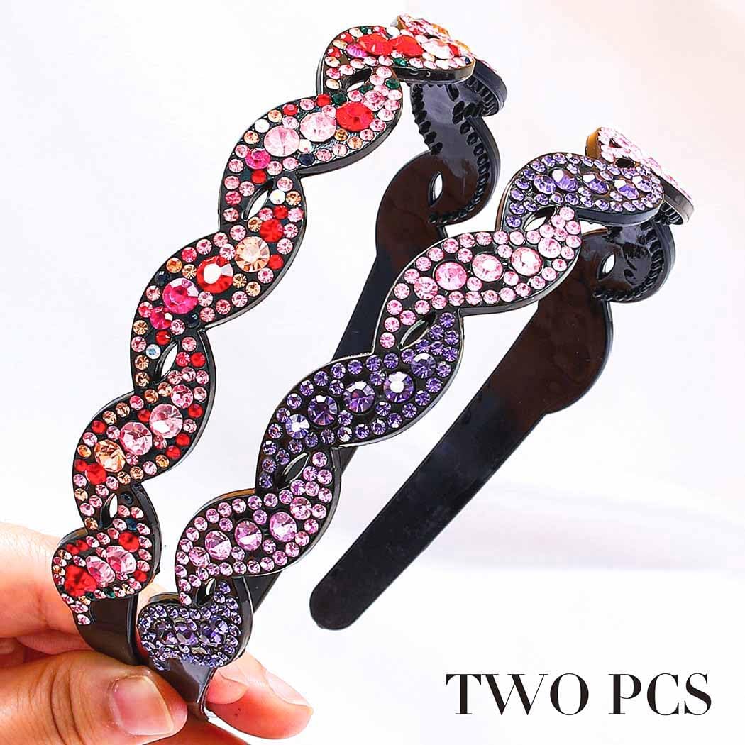 Sparkly Rhinestone Headbands Colorful Crystal Hairband Thin Head Bands with Teeth No Ship Hairhoop for Women 2PCS (Type A) - Image 2