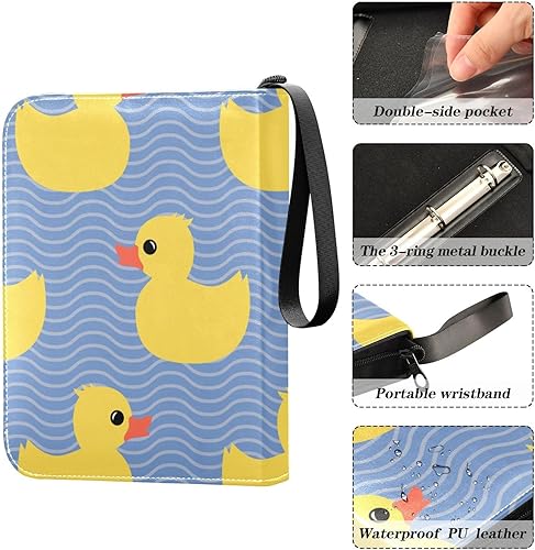 Miniatura 4 de Álbum de tarjetas de patos en piel sintética duradera, diseño seguro con cremallera, carpeta impermeable para tarjetas coleccionables